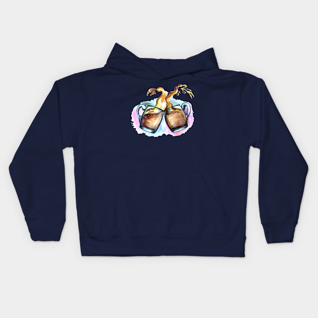 Beer Cup Toast With Splash Kids Hoodie by Mako Design 